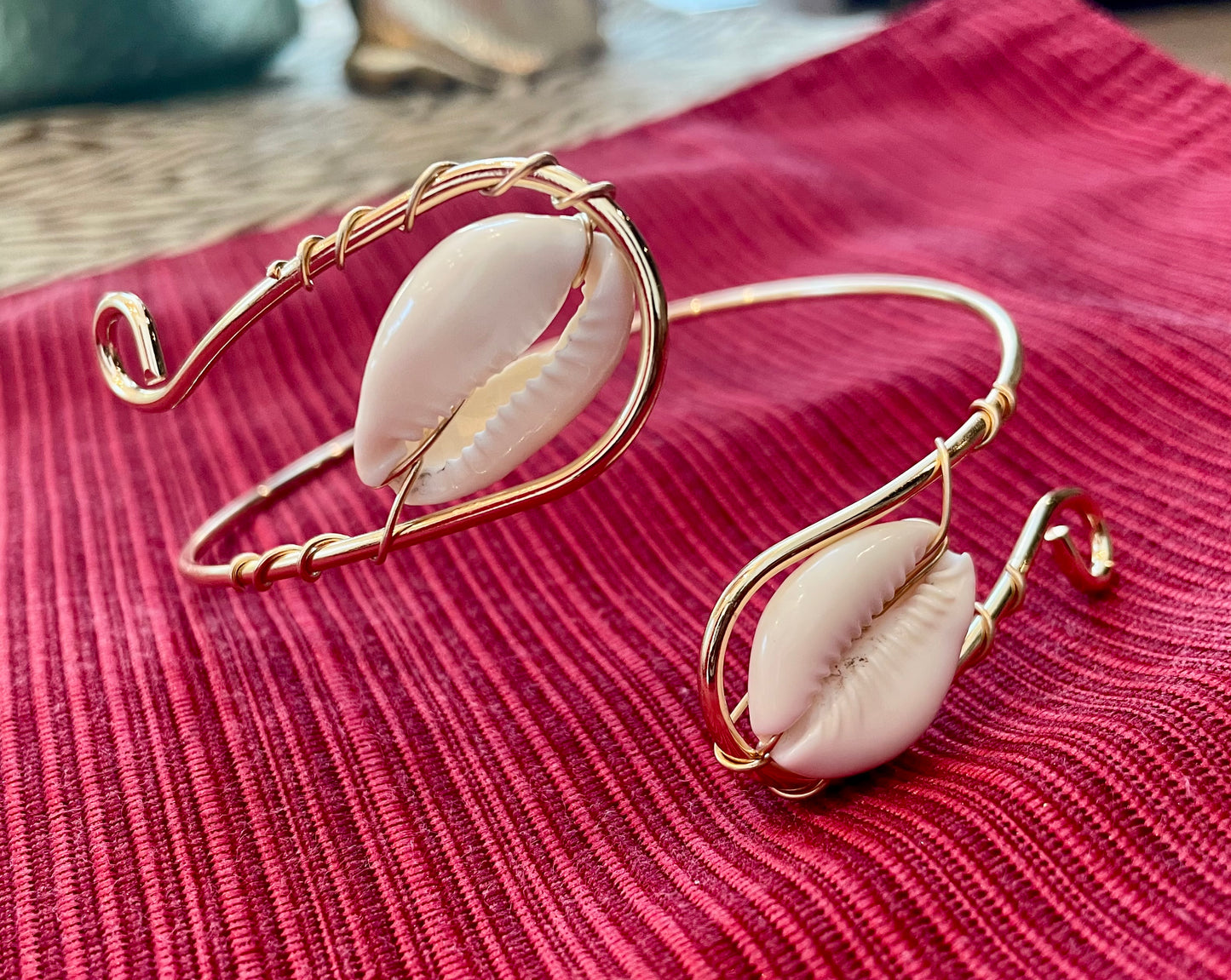 Copper hanging cowrie cuff